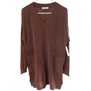Cozy V-Neck Sweater Tunic/Dress in Ribbed Warm Brown